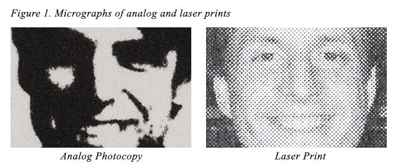 Figure 1. Micrographs of analog and laser prints